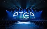 Specialbyggd videoscenografi med LED-skarm och snickrade A-bokstaver, ATEA Landslagslager 2023 Vinnarhallen