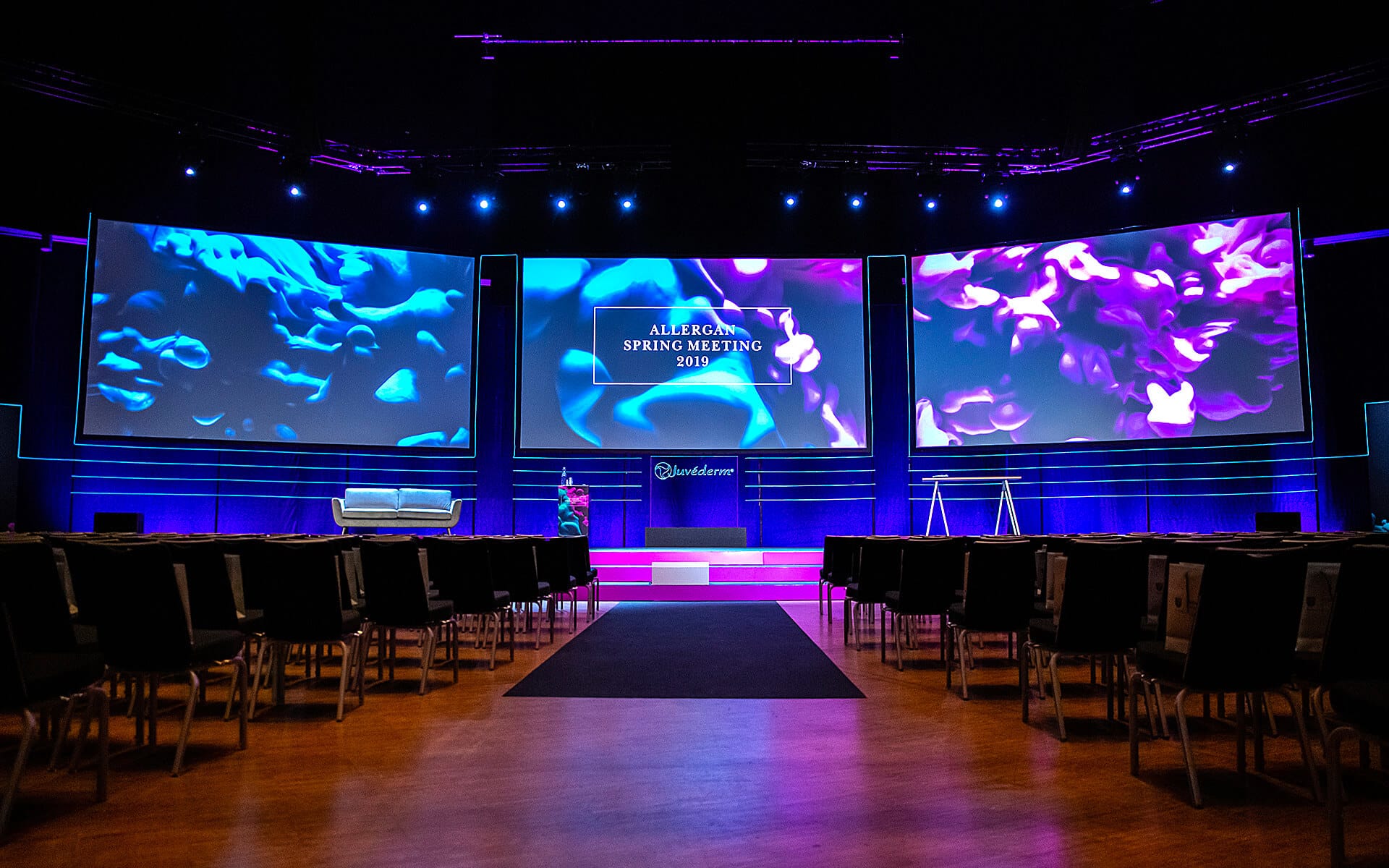 Allergan Spring Meeting 2019 i A1 – EDGE levererade scenografi och teknisk komplettering med LED-skärmar och videomixer.