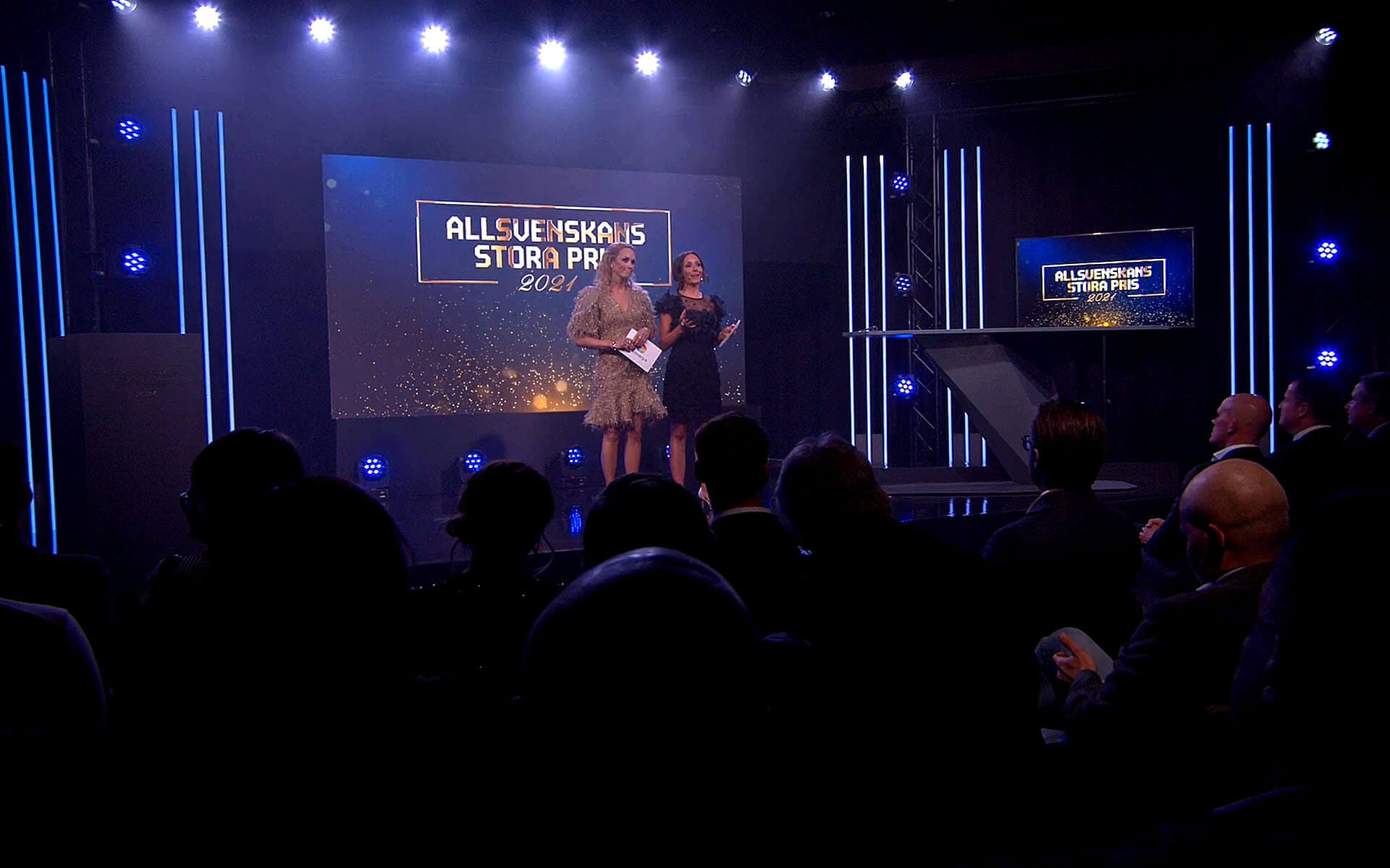 Stage with LED wall and Edgetron fixtures during live broadcast, Allsvenskans Stora Pris