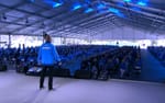 Sittande konferens för 1 500 personer i tält med LED-väggar, ATEA Landslagsläger Bosön
