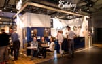 Specialbyggd Eriksberg mässmonter med tak och frigolit-logga, Stockholm Beer and Whisky Festival