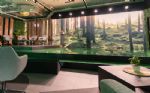 Scen med växtväggar och paneler i massivt trä i Forum, Sergel Hub – Creandum AGM 2023