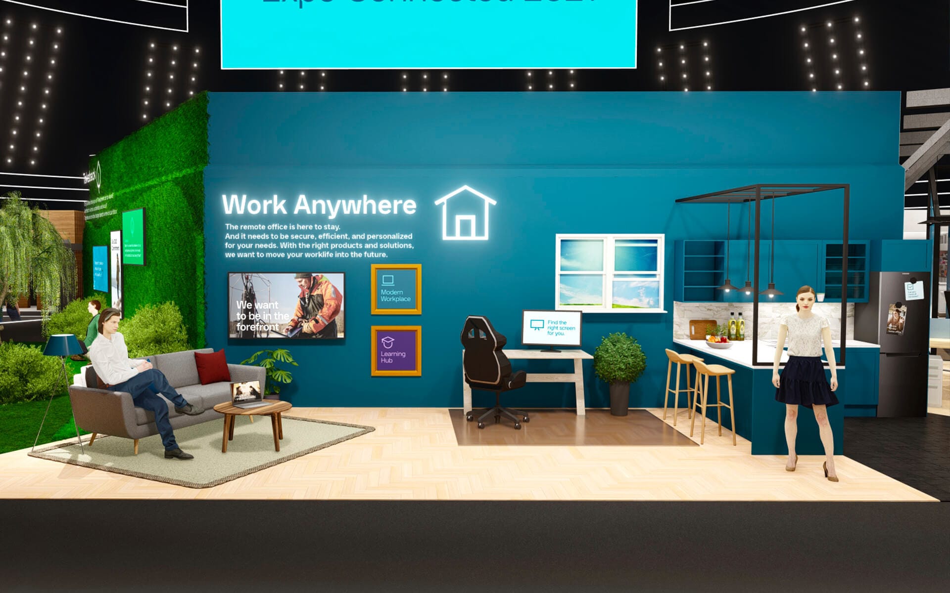 Work Anywhere stand at Dustin Connected 2021 – EDGE designed and 3D-modelled all stands across the digital trade fair.