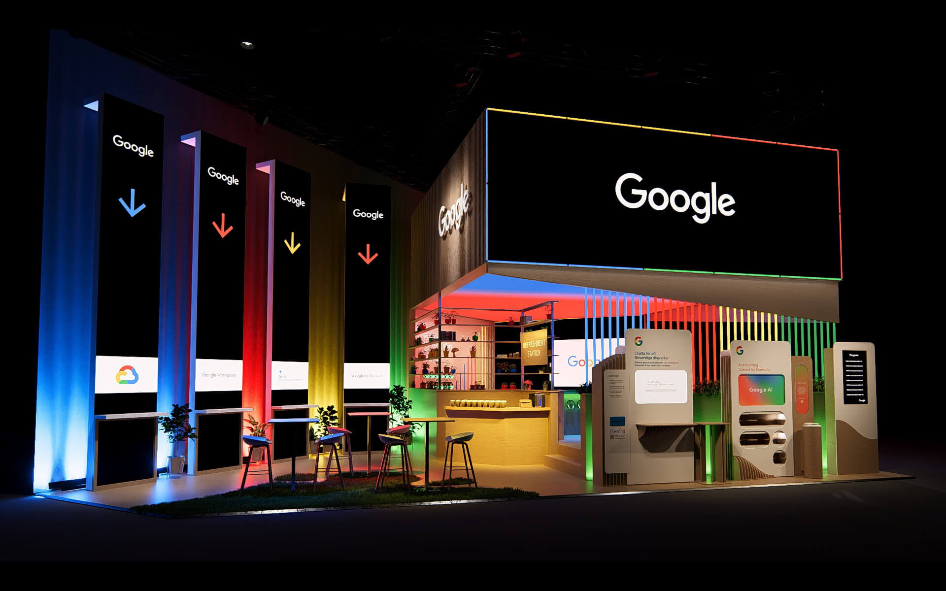 100% custom-built booth with bespoke carpentry and LED wall