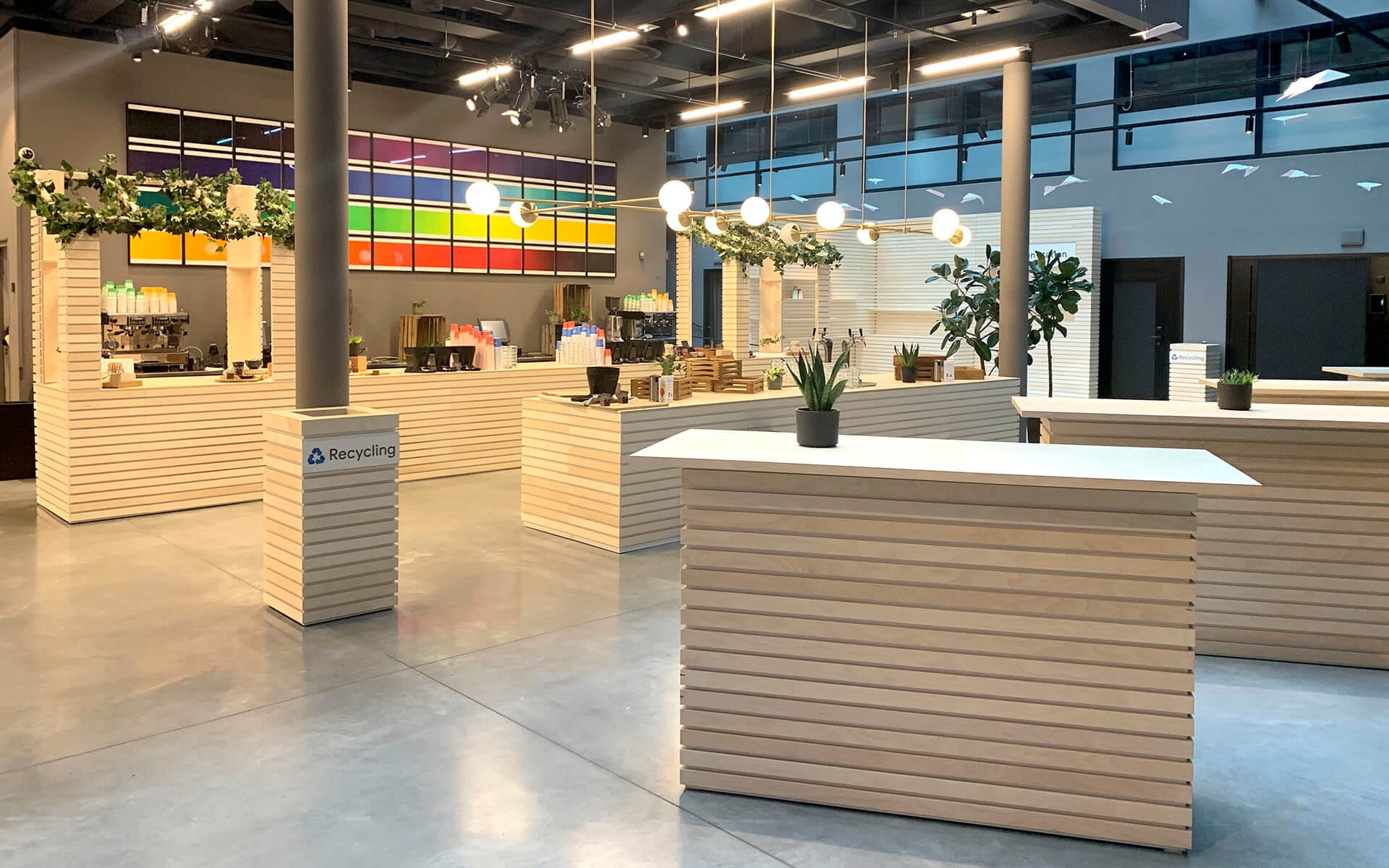 Think with Google – Digital Marketing – EDGE's carpentry workshop produced custom-designed furniture and plywood installations framing Social to create a cohesive event aesthetic.