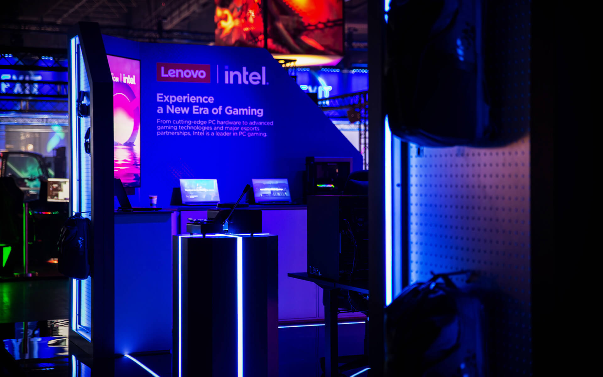 View inside the booth with vinyl-wrapped walls