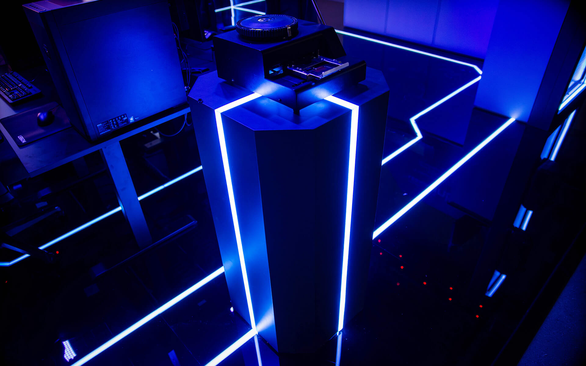 LED tape integrated into the booth carpentry