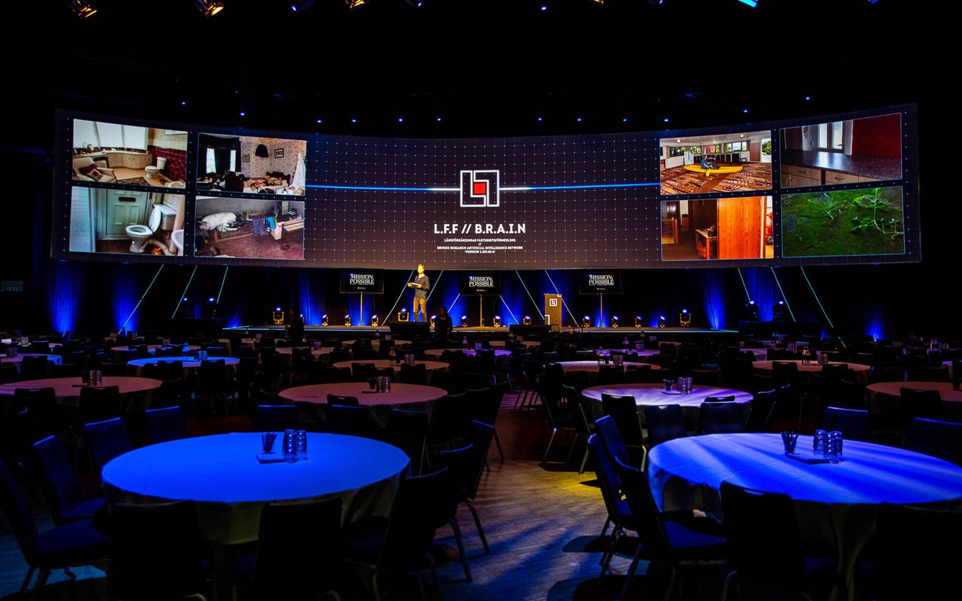30 m bred projektionsduk för panoramiskt videopanorama på scenen, LFF Kick Off Waterfront A1
