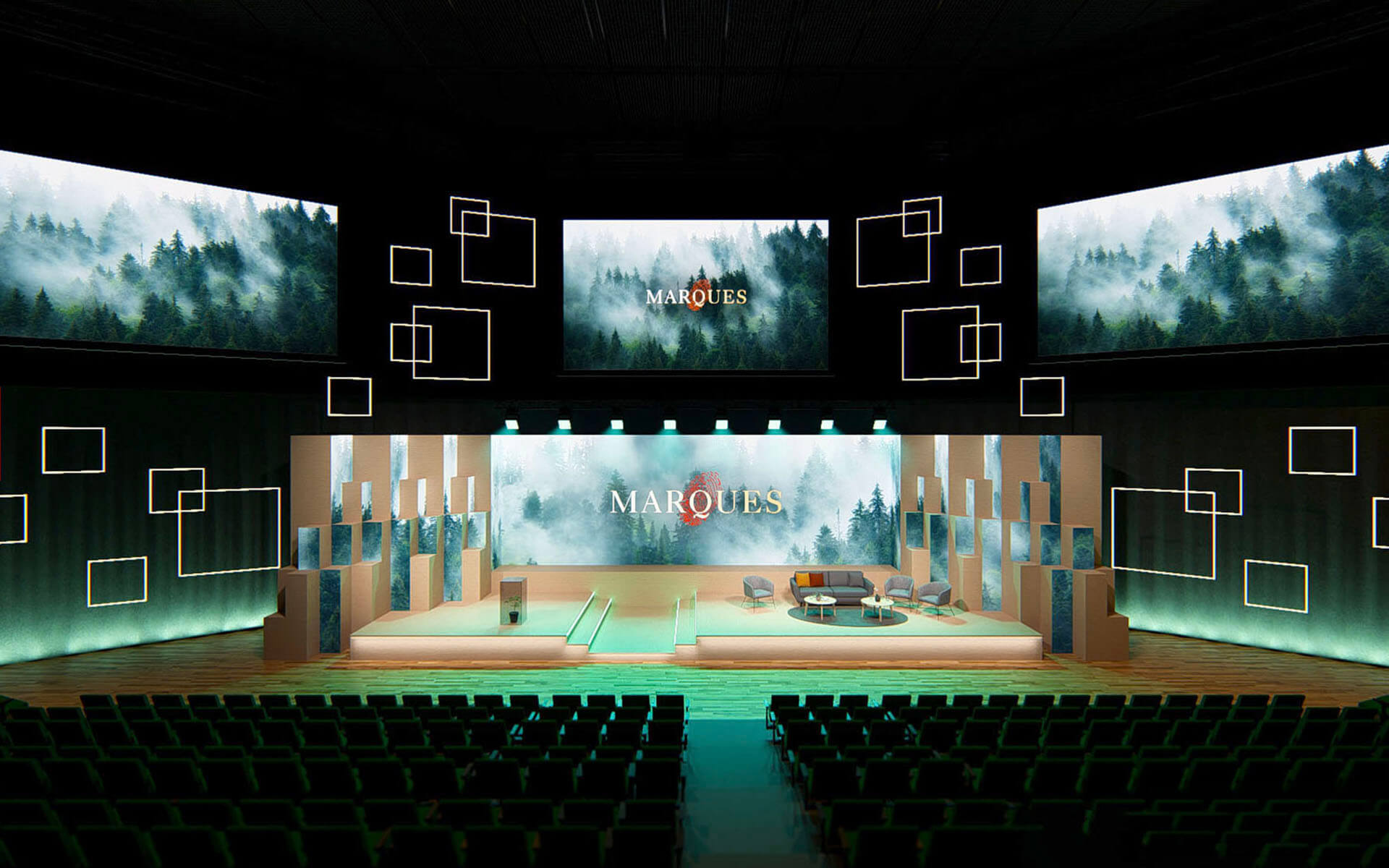 3D rendering of the stage design ahead of production