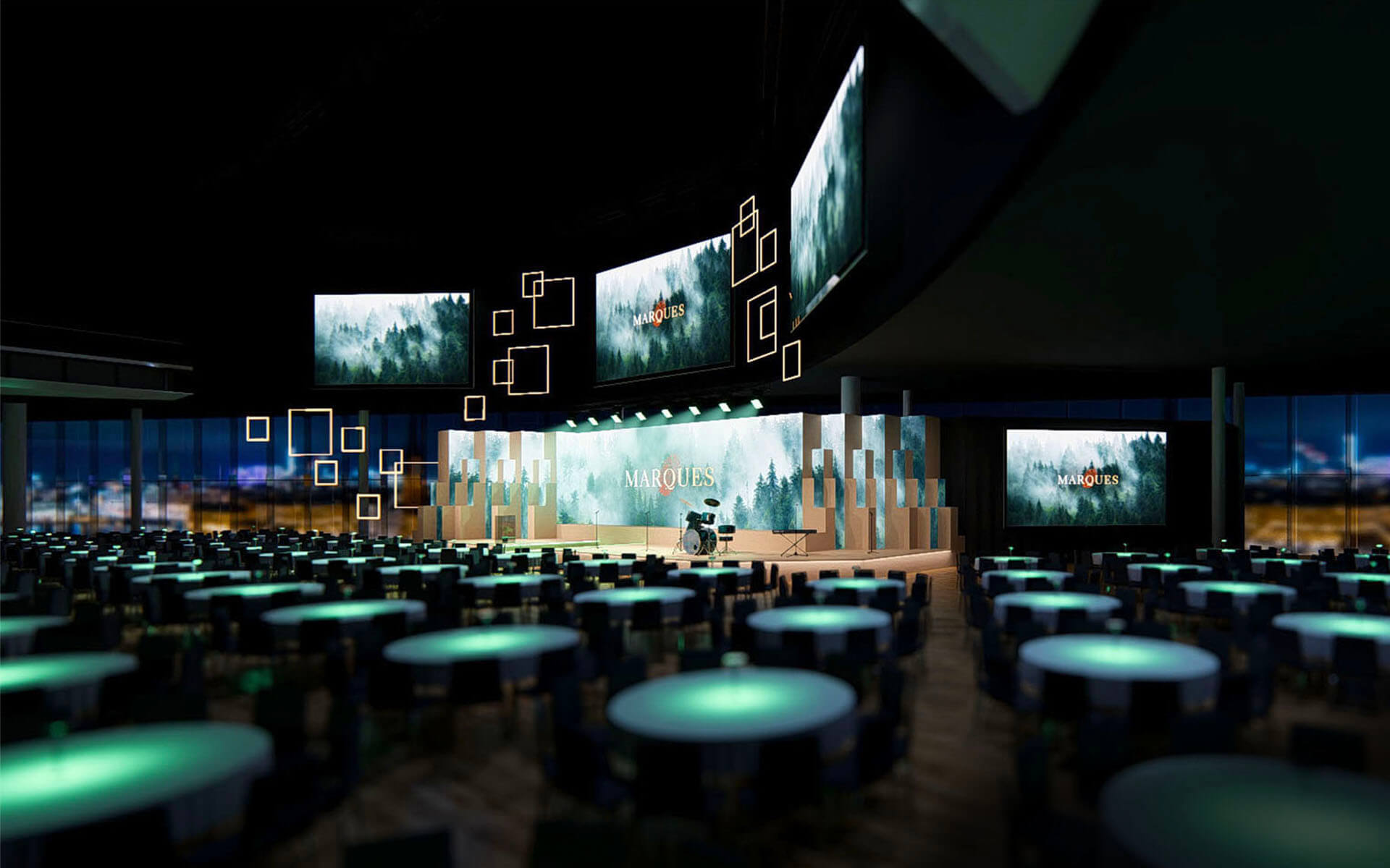 3D rendering of the stage design from an alternative angle