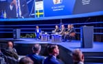 Specialbyggda studiomöbler med inbyggt ljus på scen, NATO Industry Forum Scandinavian XPO