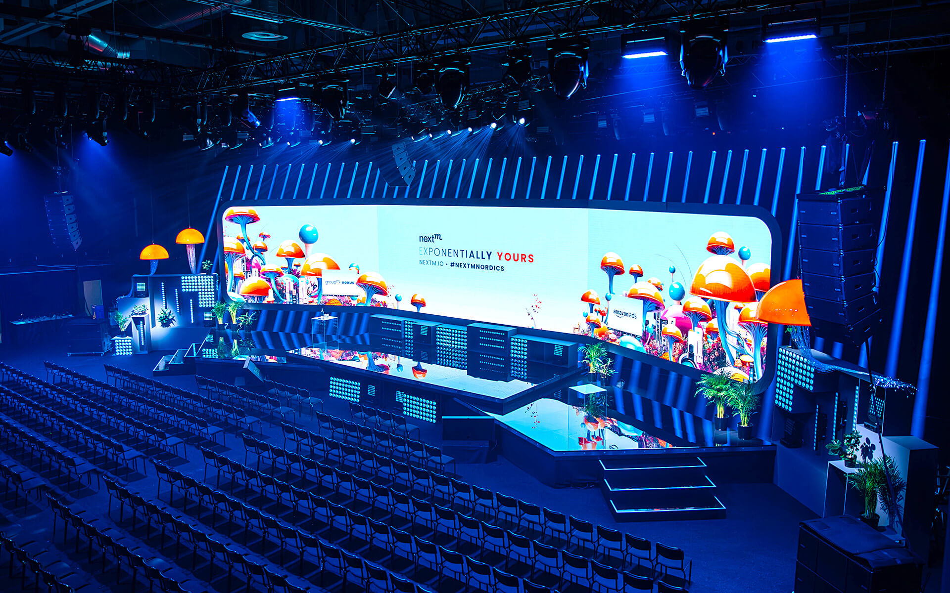 Set design with light curtains and high-gloss stage