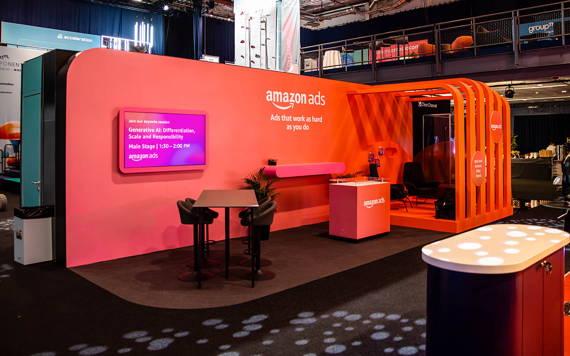 Custom-designed exhibitor booth with its own graphic identity