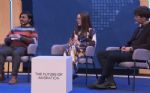Paneldiskussion på scen, Nobel Week Dialogue 2023 på Svenska Mässan