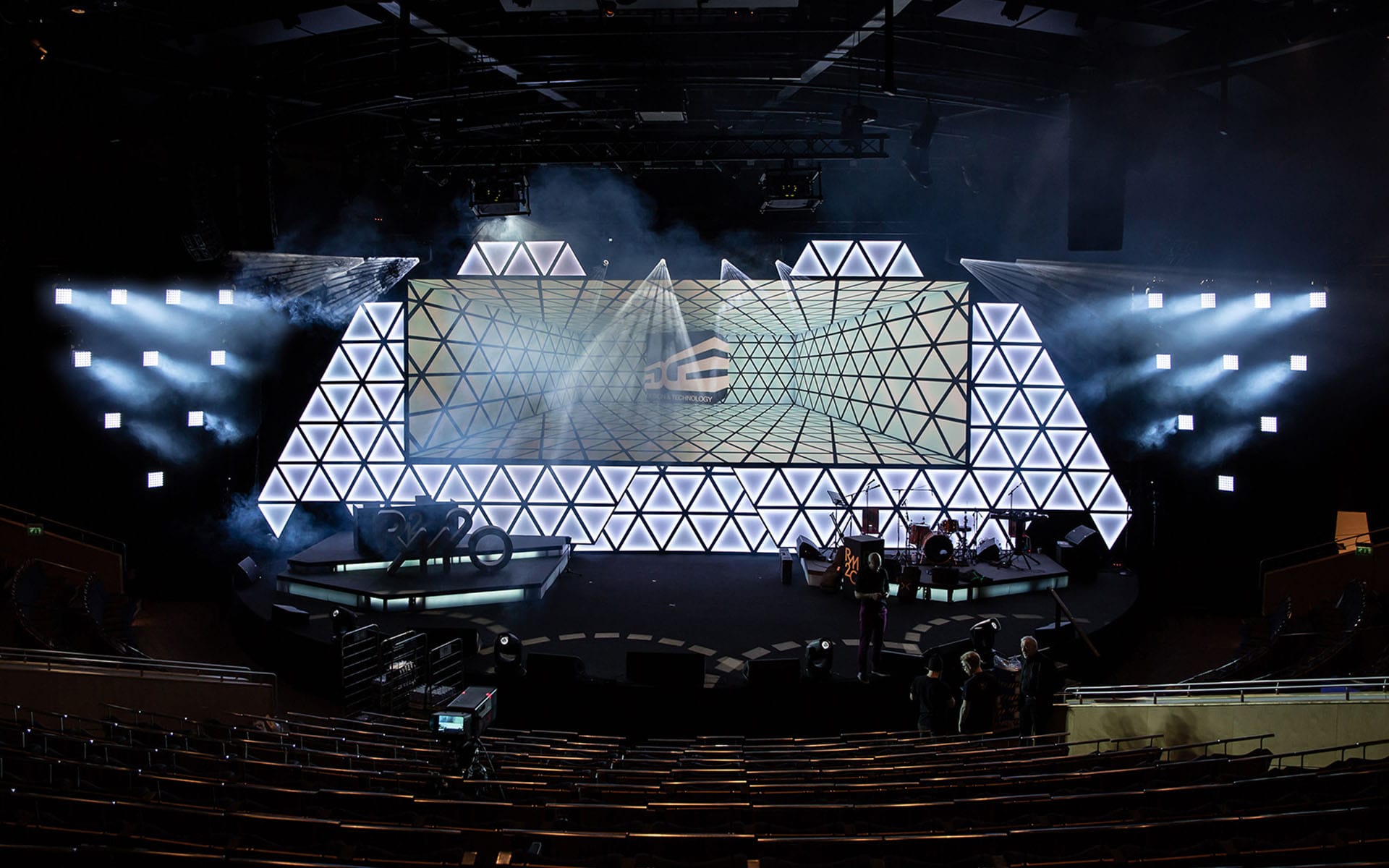 Stage with Ayrton Magic Panels and Triangled in white, Reitan RM20 Conventum Örebro