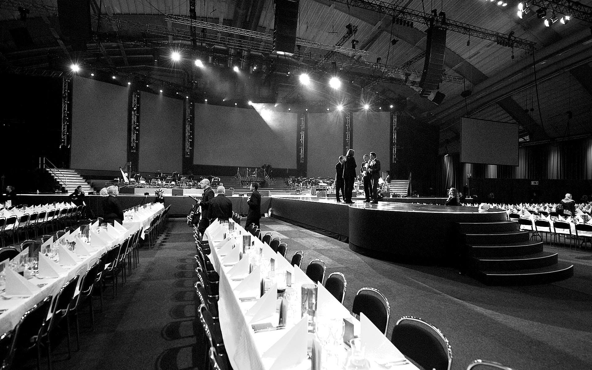 Briefing on stage just before guests arrive, Sandvik 150th anniversary Göransson Arena