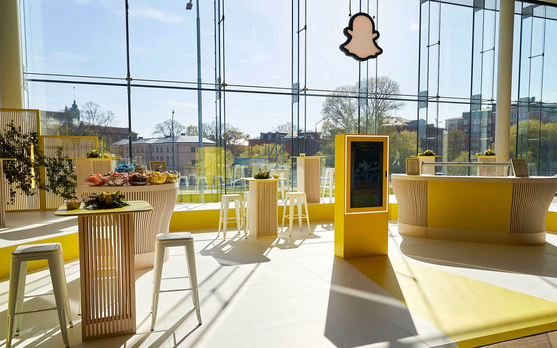 Guldägget 2022 – närbild på inredningsdetaljer i Snapchat-loungen i M1, producerade av EDGE:s snickeri och dekoravdelning.