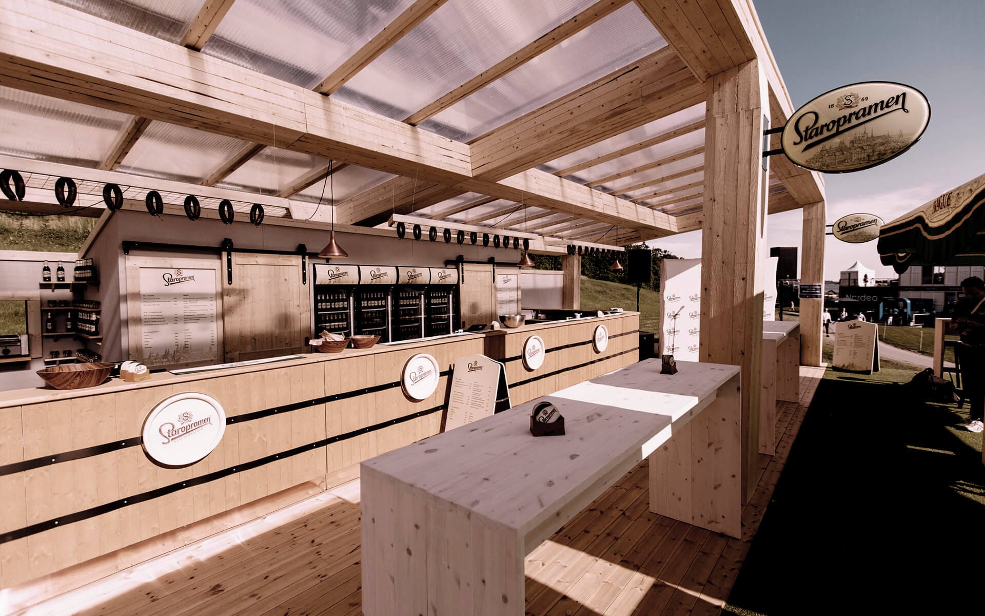 Staropramen pop-up bar at Nordea Masters – a complete serving bar built and branded by EDGE for the sponsor's activation area on the Bro Hof course.