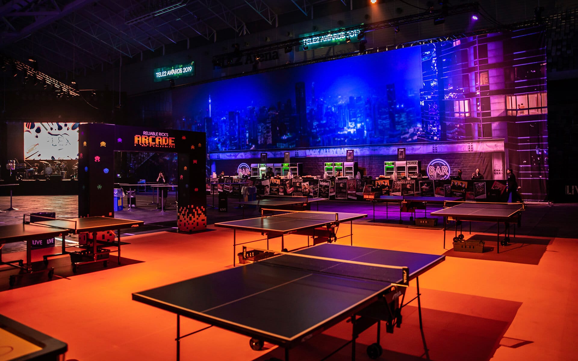 Arkadområde med pingisbord i Tele2-City, Tele2 Awards 2019 3Arena