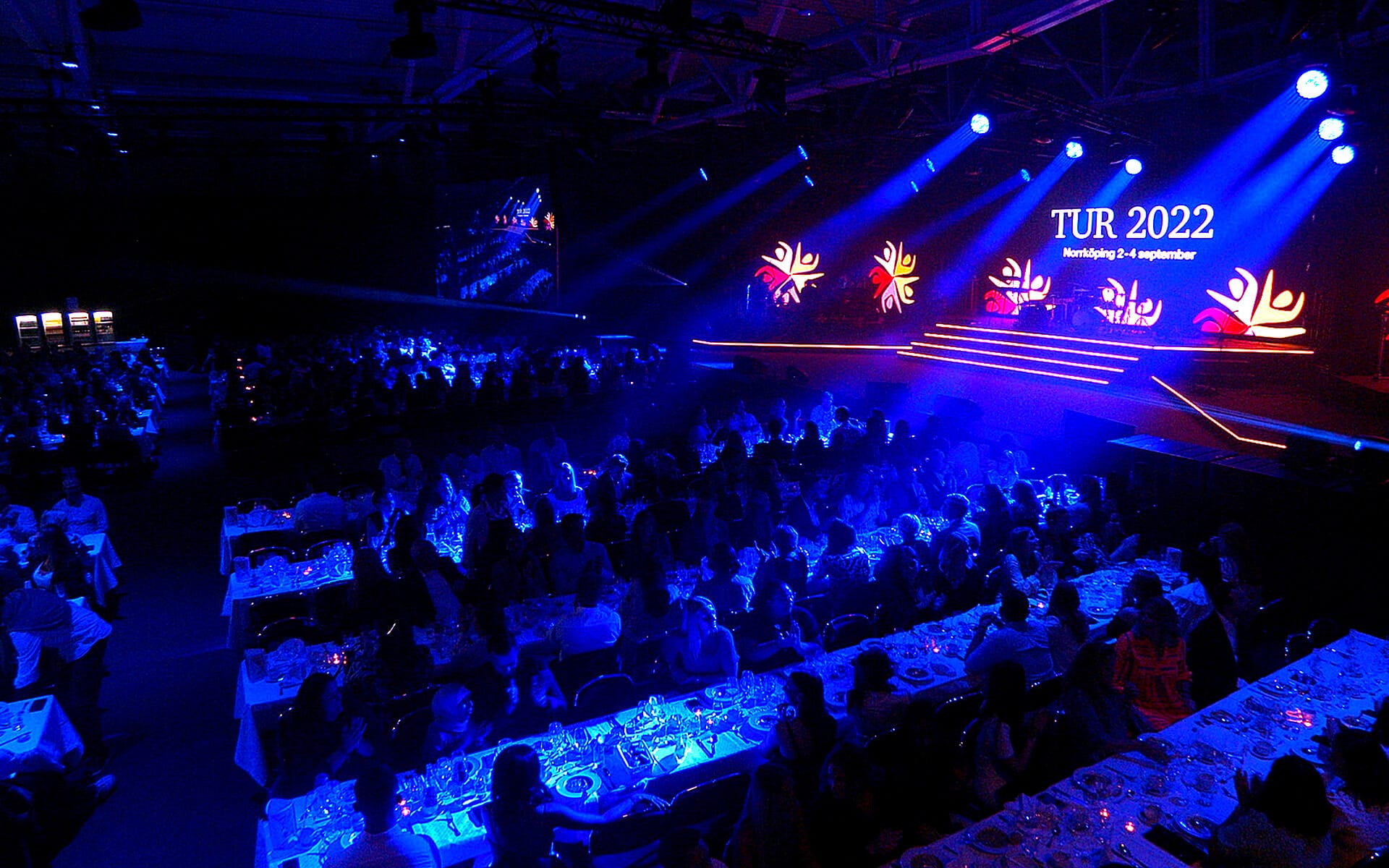Stage levels and stairs marked with RGB strips, TUR-Spelen 2022 Stadium Arena Norrköping