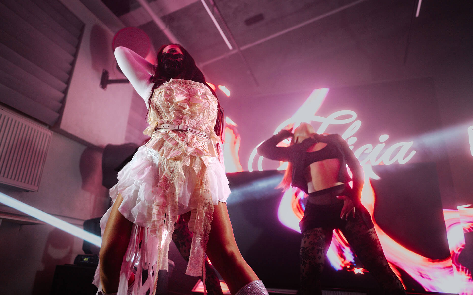 Felicia with dancers on the main stage
