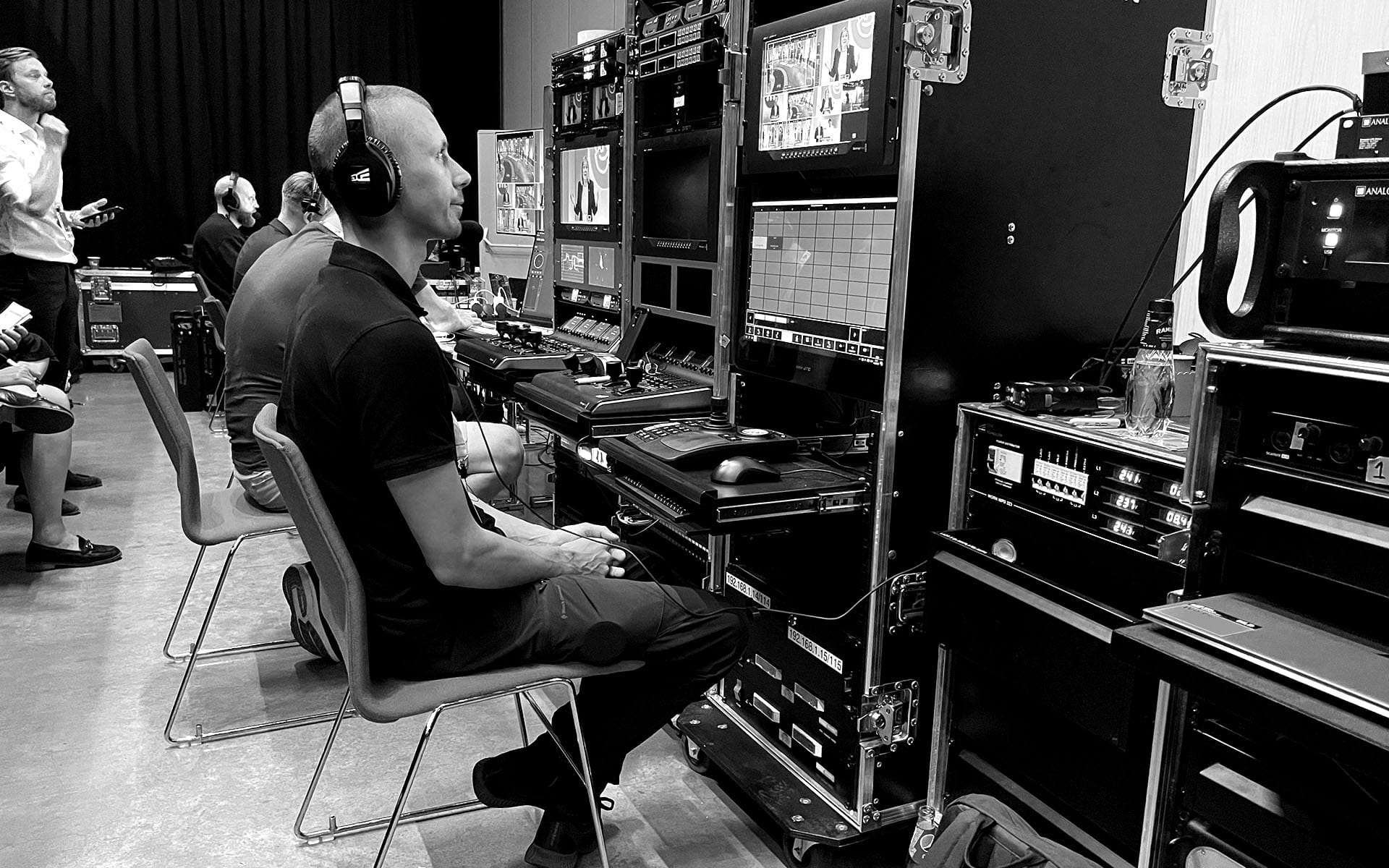 Video engineer Frej Fallqvist operating cameras – remote PTZ cameras deliver professional camera production without a physical operator on stage.